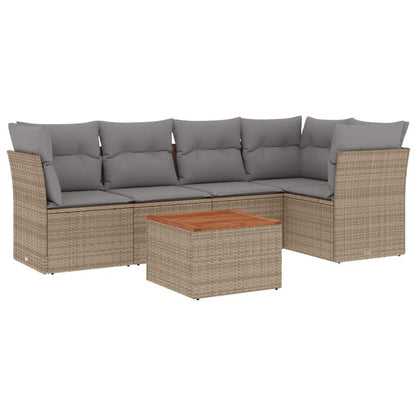 Set Divano da Giardino 6 pz con Cuscini Beige in Polyrattan - homemem39