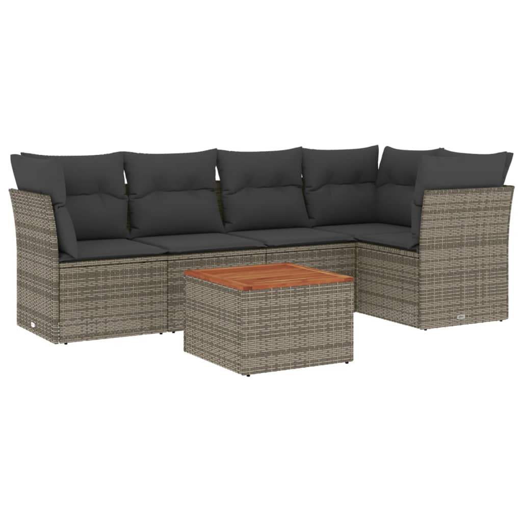 Set Divano da Giardino 6 pz con Cuscini Grigio in Polyrattan - homemem39