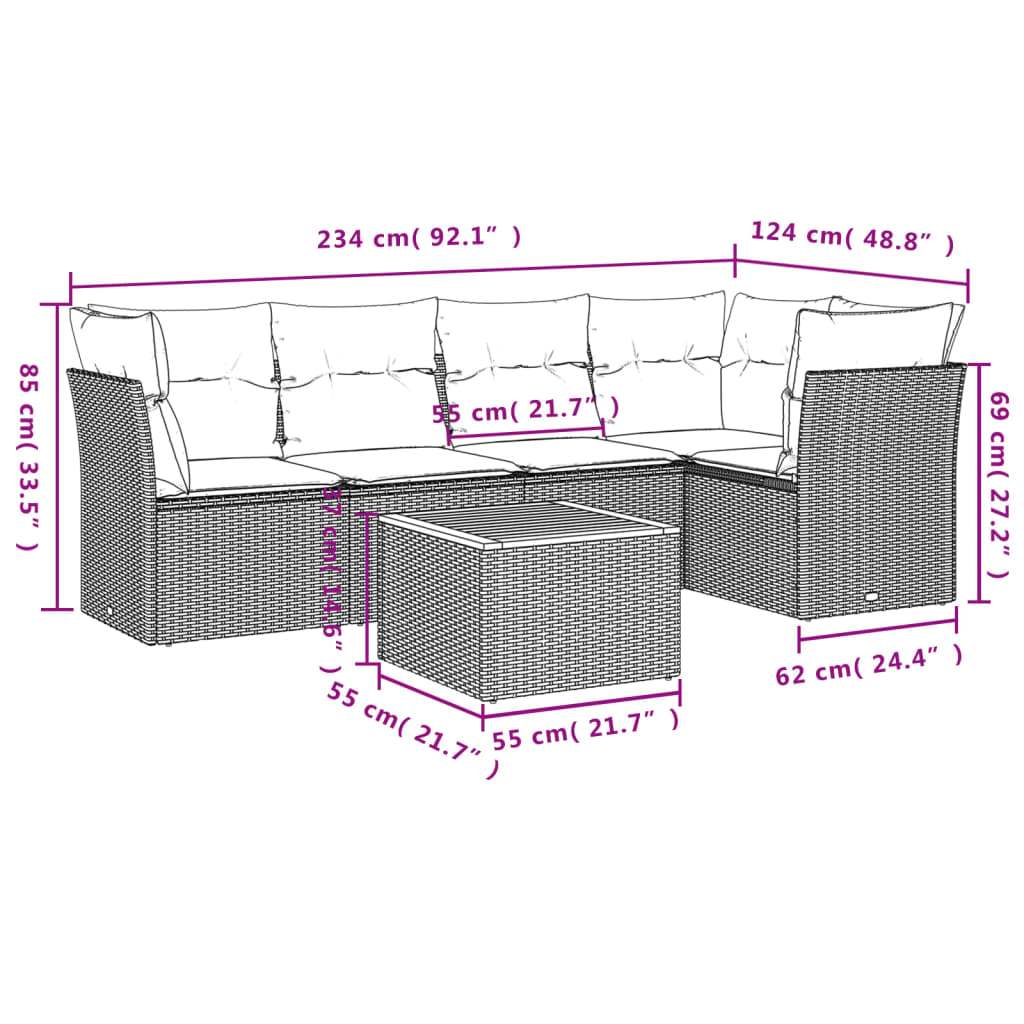 Set Divano da Giardino 6 pz con Cuscini Grigio in Polyrattan - homemem39
