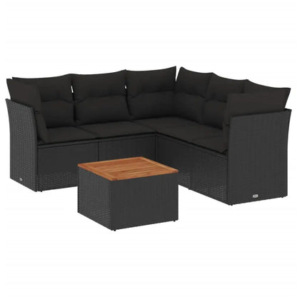 Set Divano da Giardino 6 pz con Cuscini Nero in Polyrattan - homemem39