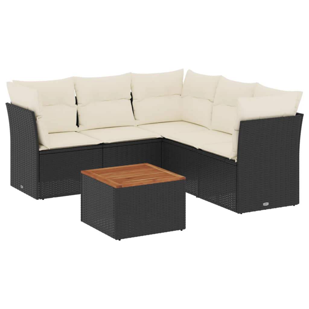 Set Divano da Giardino 6 pz con Cuscini Nero in Polyrattan - homemem39
