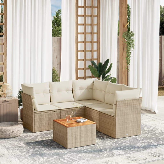 Set Divano da Giardino 6 pz con Cuscini Beige in Polyrattan - homemem39