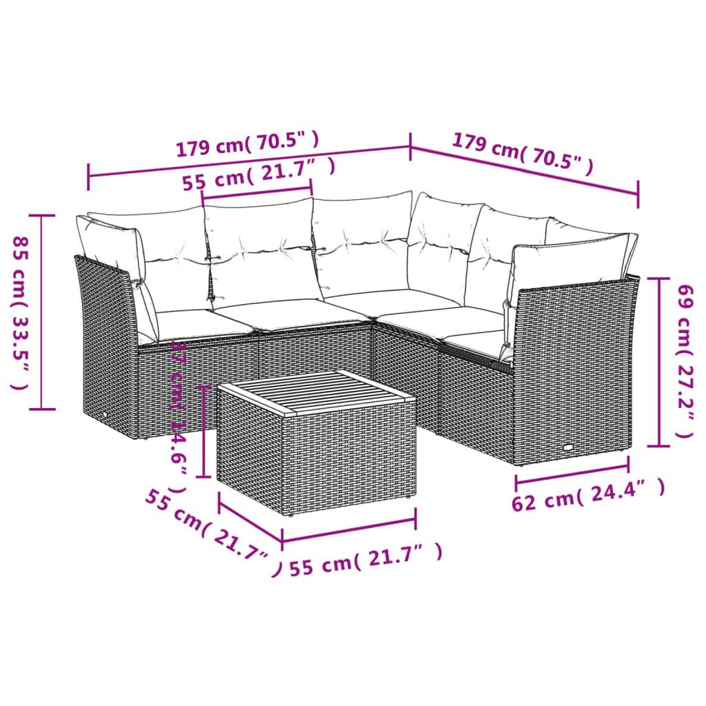 Set Divano da Giardino 6 pz con Cuscini Grigio in Polyrattan - homemem39