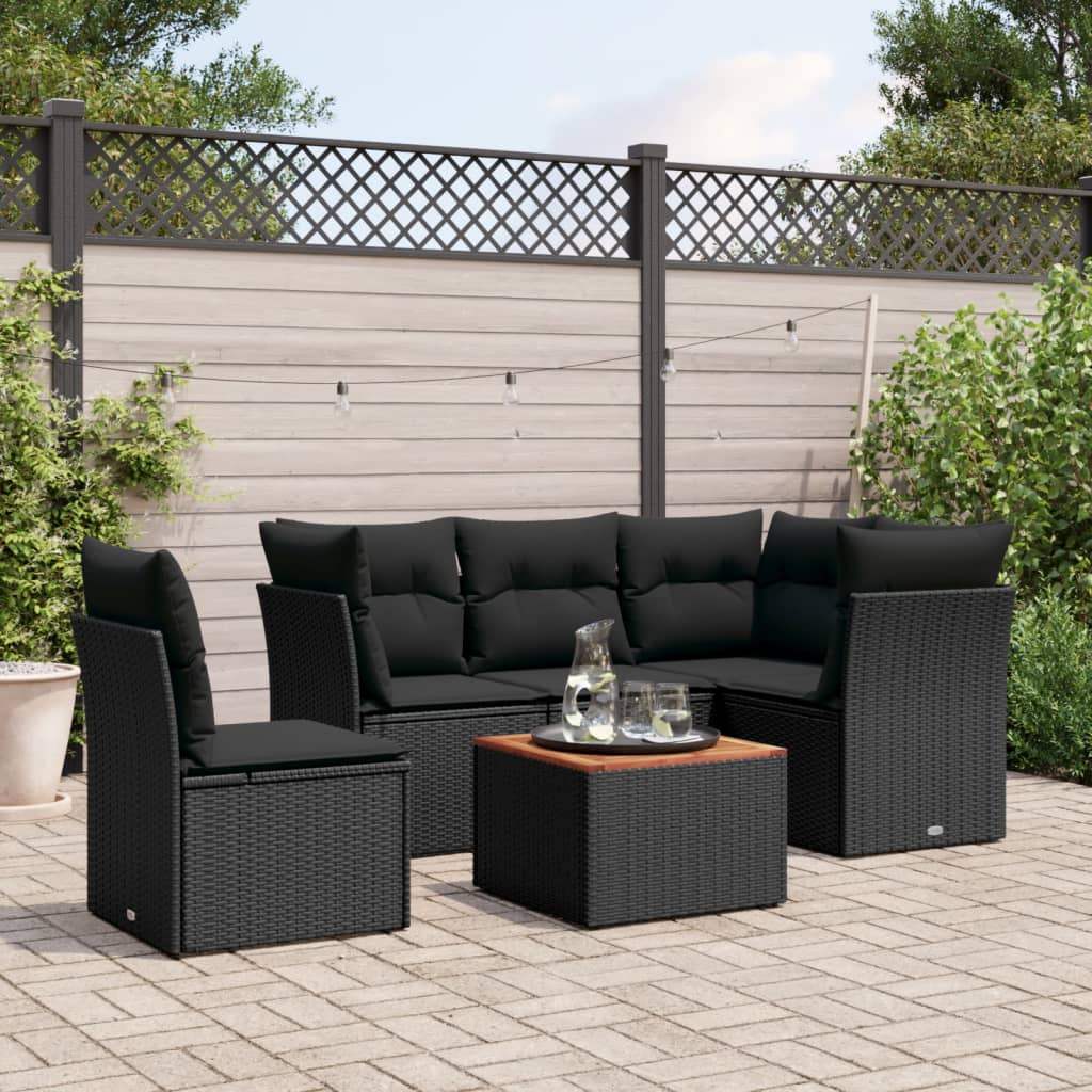 Set Divano da Giardino 6 pz con Cuscini Nero in Polyrattan - homemem39