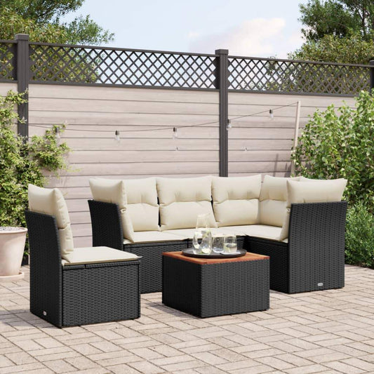 Set Divano da Giardino 6 pz con Cuscini Nero in Polyrattan - homemem39