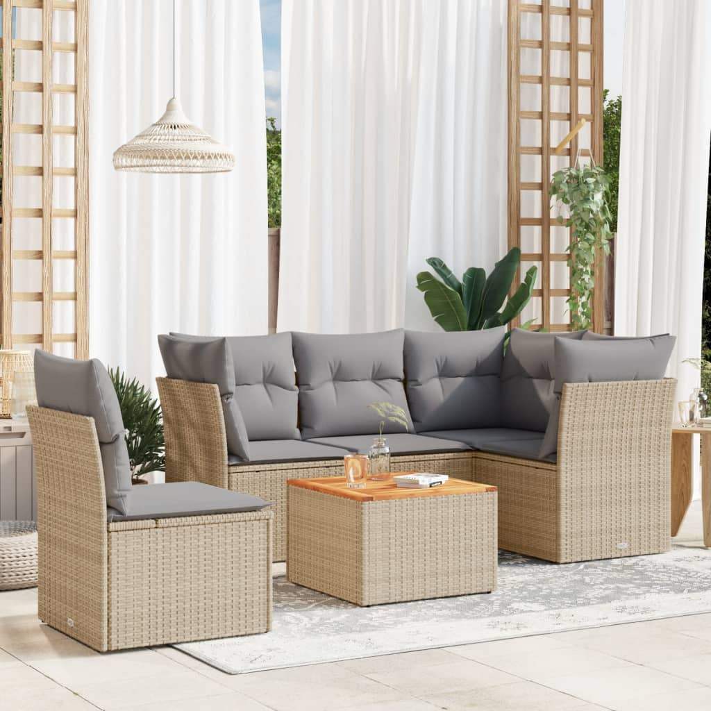 Set Divano da Giardino 6 pz con Cuscini Beige in Polyrattan - homemem39