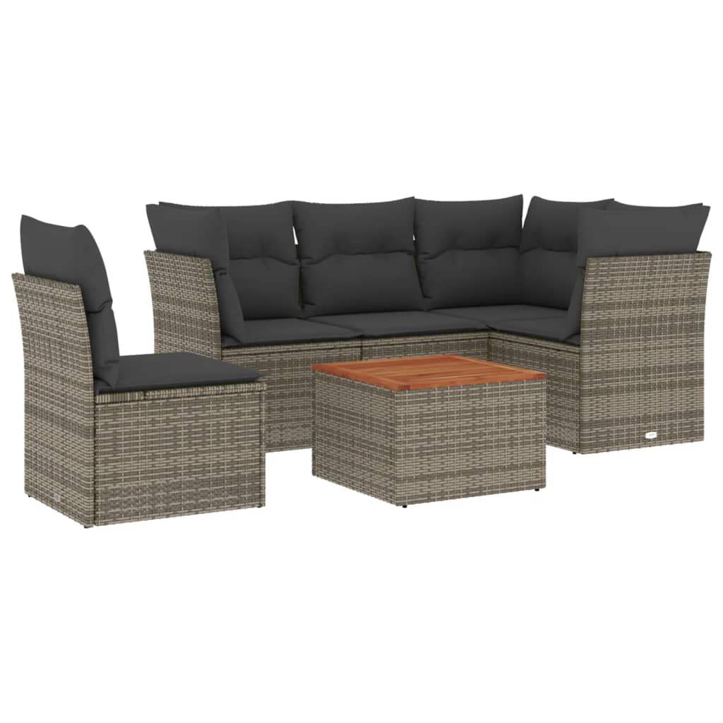 Set Divano da Giardino 6 pz con Cuscini Grigio in Polyrattan - homemem39