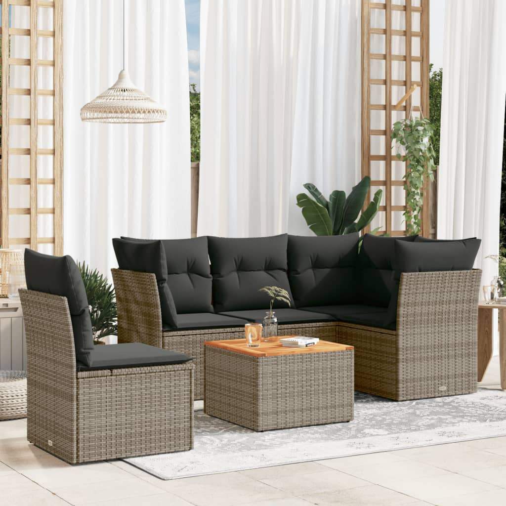 Set Divano da Giardino 6 pz con Cuscini Grigio in Polyrattan - homemem39