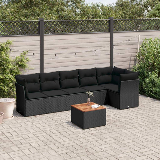 Set Divani da Giardino con Cuscini 7pz Nero Polyrattan - homemem39
