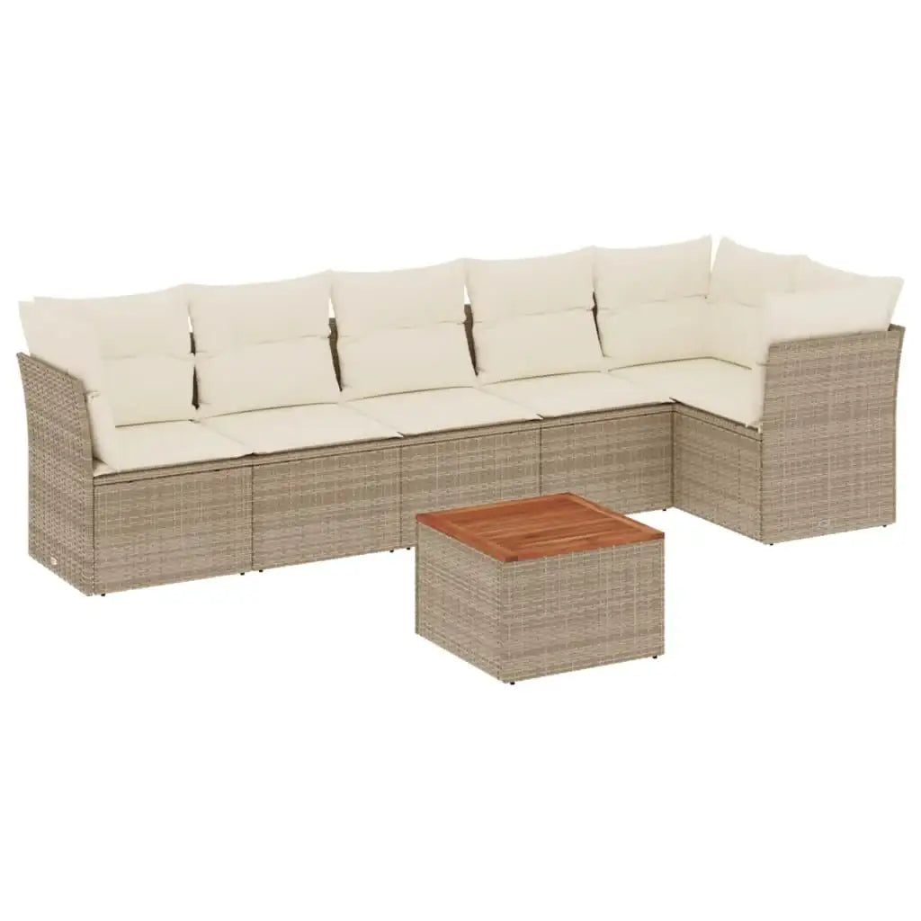 Set Divani da Giardino 7 pz con Cuscini Beige in Polyrattan - homemem39
