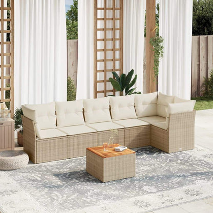 Set Divani da Giardino 7 pz con Cuscini Beige in Polyrattan - homemem39