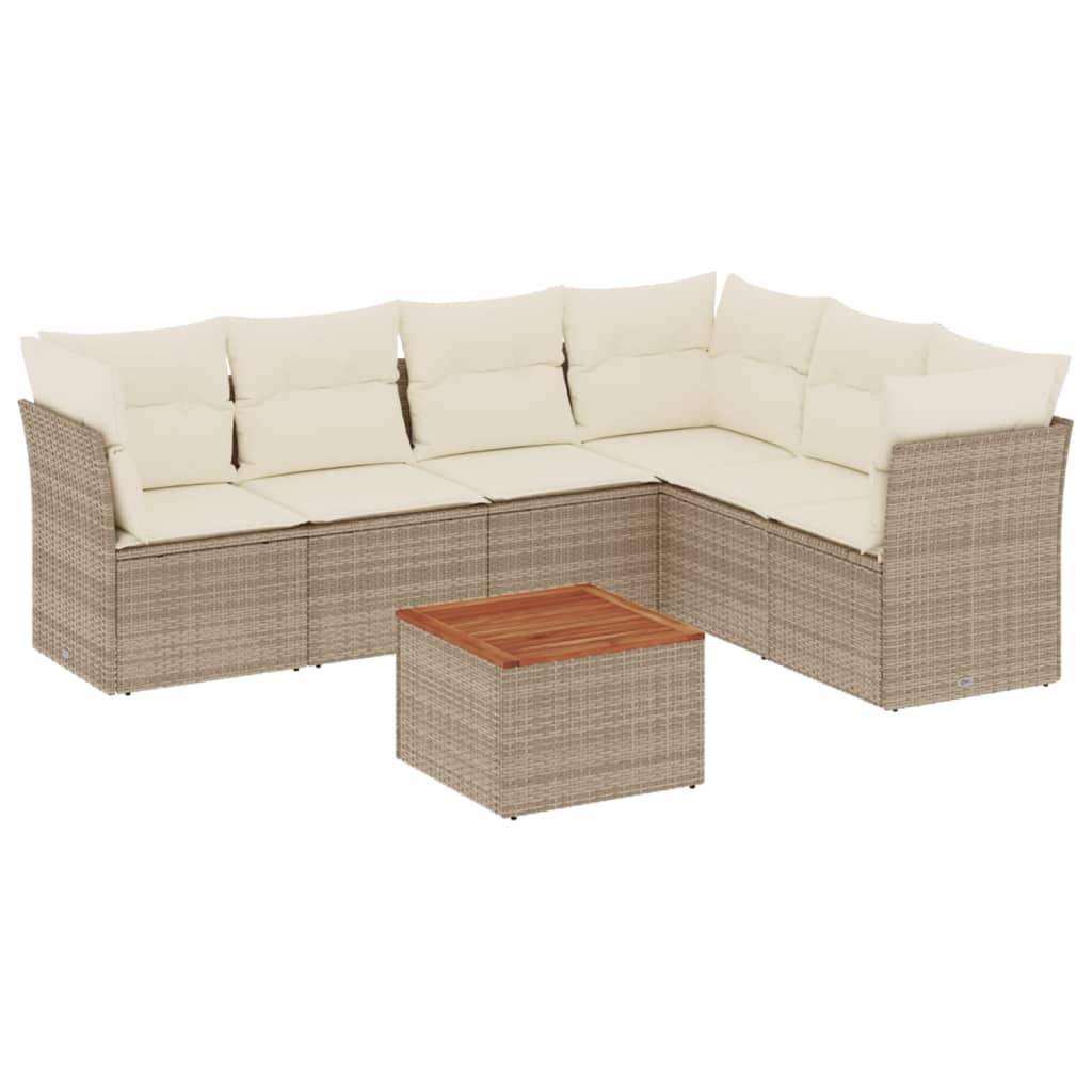 Set Divani da Giardino 7 pz con Cuscini Beige in Polyrattan - homemem39
