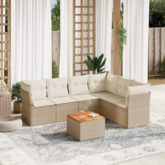 Set Divani da Giardino 7 pz con Cuscini Beige in Polyrattan - homemem39
