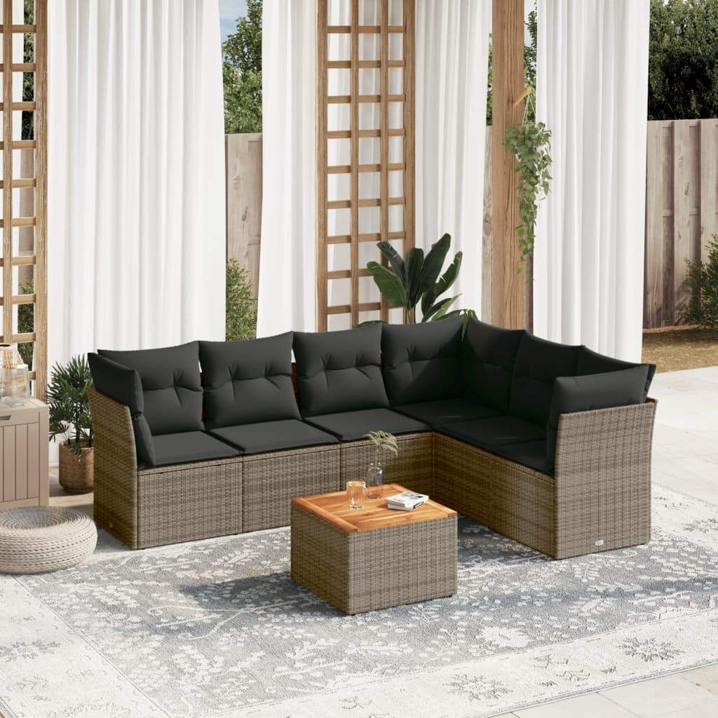 Set Divani da Giardino 7 pz con Cuscini Grigio in Polyrattan - homemem39
