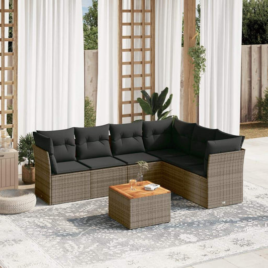 Set Divani da Giardino 7 pz con Cuscini Grigio in Polyrattan - homemem39