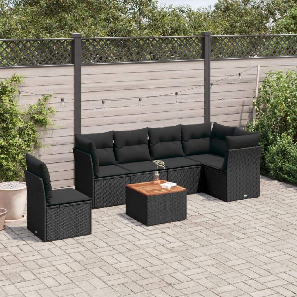 Set Divani da Giardino con Cuscini 7pz Nero Polyrattan - homemem39