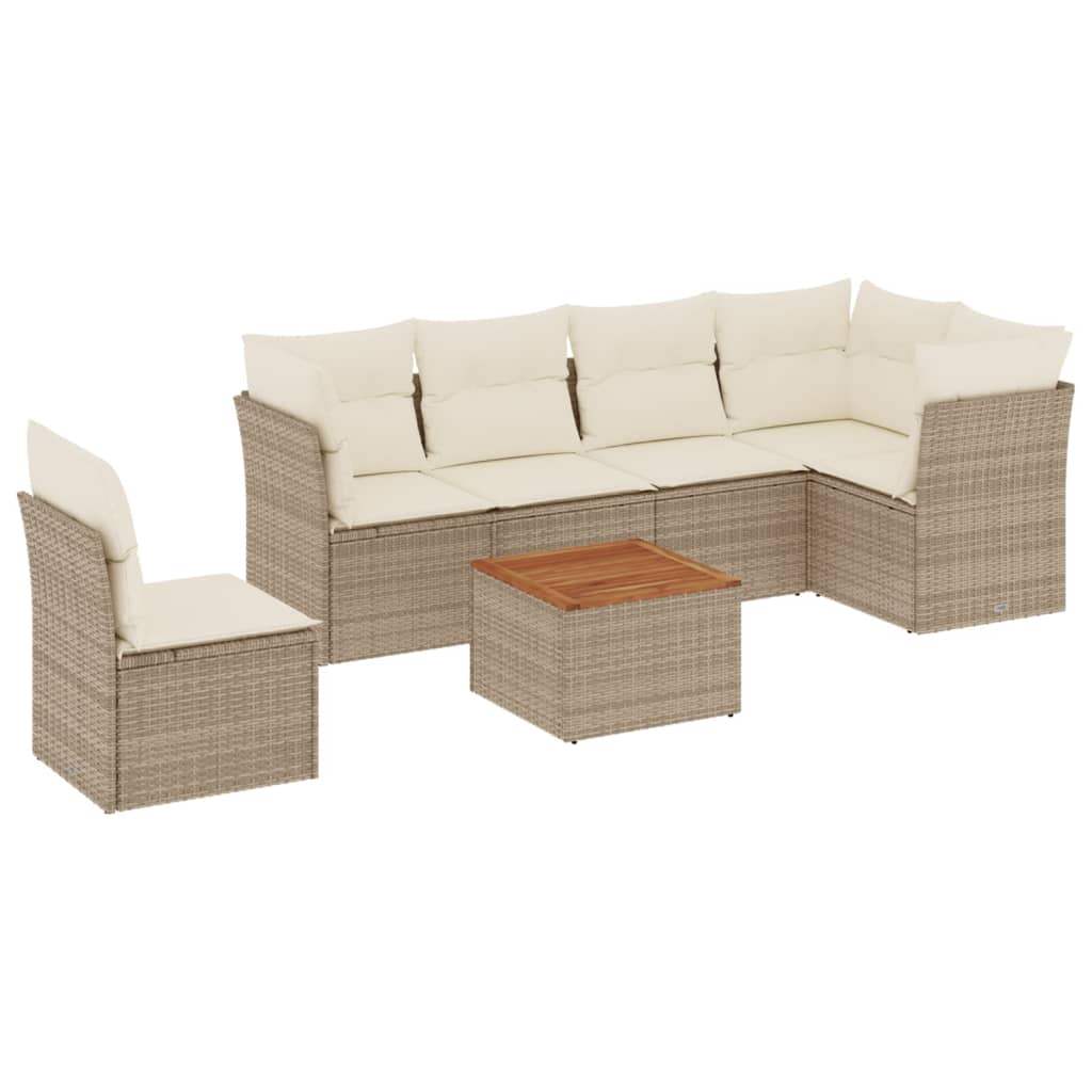 Set Divani da Giardino 7 pz con Cuscini Beige in Polyrattan - homemem39
