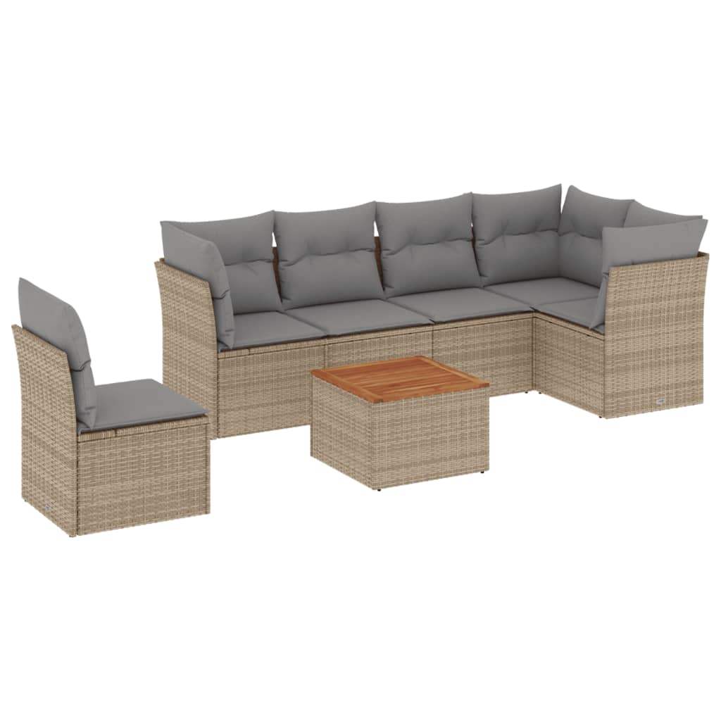Set Divani da Giardino 7 pz con Cuscini Beige in Polyrattan - homemem39