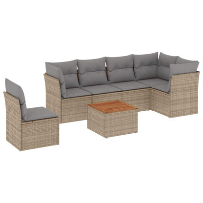 Set Divani da Giardino 7 pz con Cuscini Beige in Polyrattan - homemem39