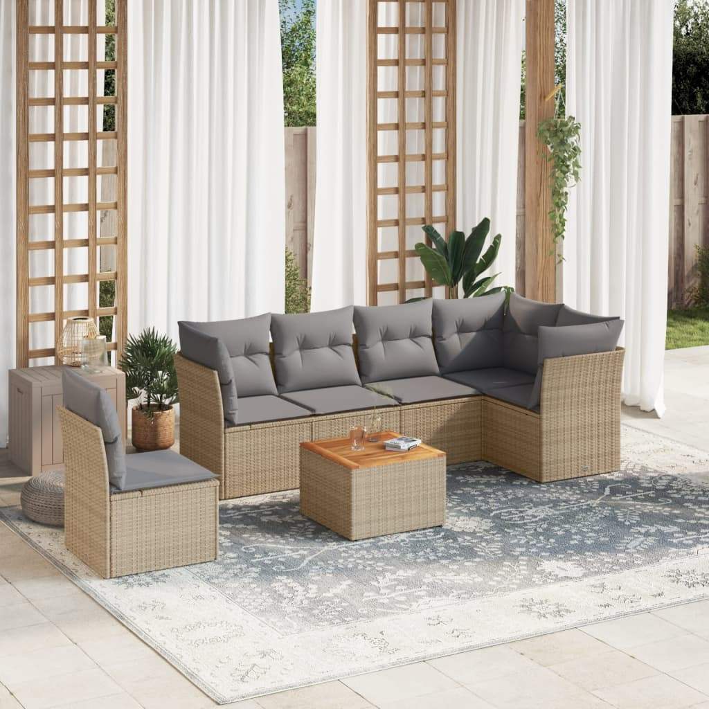 Set Divani da Giardino 7 pz con Cuscini Beige in Polyrattan - homemem39