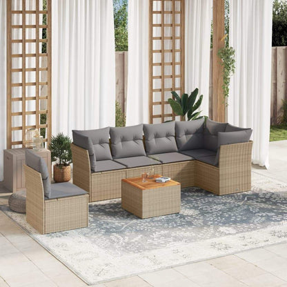 Set Divani da Giardino 7 pz con Cuscini Beige in Polyrattan - homemem39