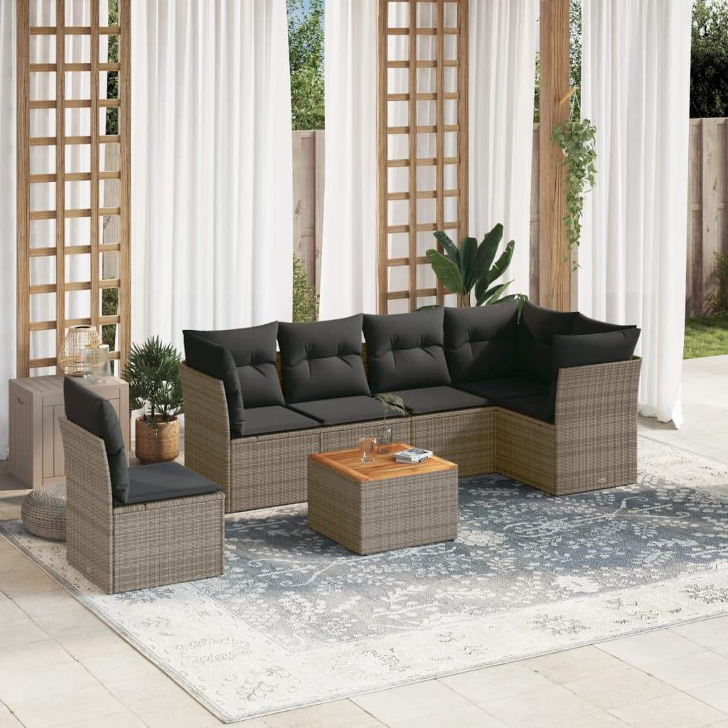 Set Divani da Giardino 7 pz con Cuscini Grigio in Polyrattan - homemem39