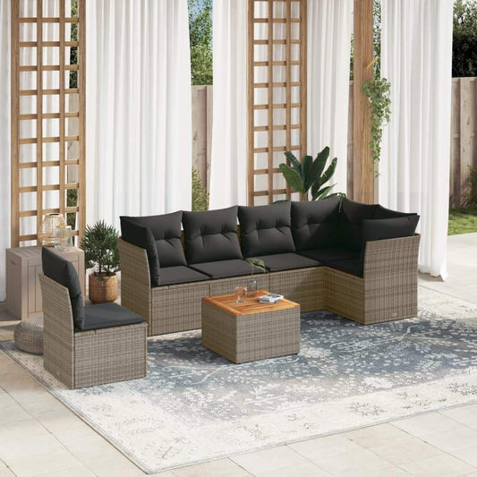 Set Divani da Giardino 7 pz con Cuscini Grigio in Polyrattan - homemem39