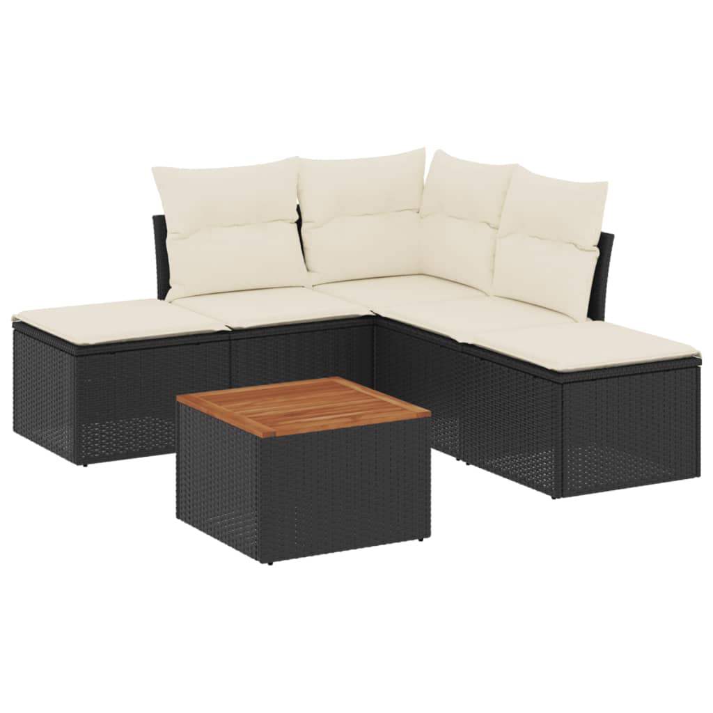 Set Divano da Giardino 6 pz con Cuscini Nero in Polyrattan - homemem39