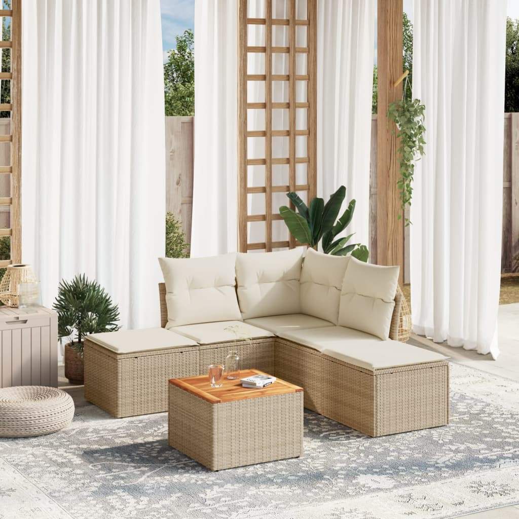 Set Divano da Giardino 6 pz con Cuscini Beige in Polyrattan - homemem39