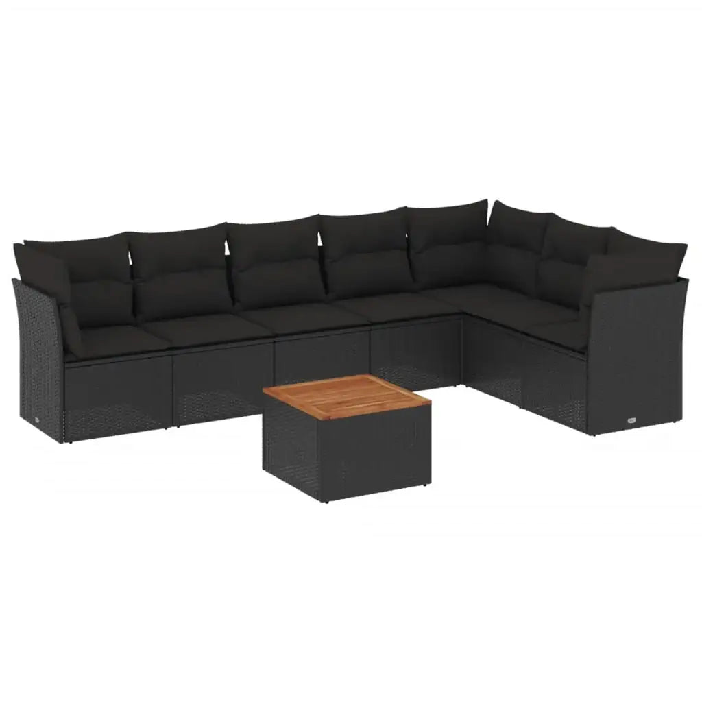 Set Divani da Giardino con Cuscini 8 pz Nero in Polyrattan - homemem39