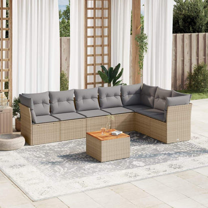 Set Divano da Giardino 8 pz con Cuscini Beige in Polyrattan - homemem39