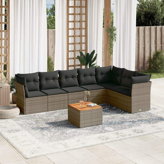 Set Divano da Giardino 8 pz con Cuscini Grigio in Polyrattan - homemem39