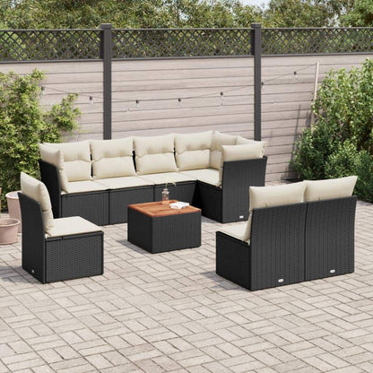 Set Divani da Giardino 9 pz con Cuscini Nero in Polyrattan - homemem39