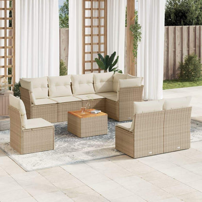 Set Divano da Giardino 9 pz con Cuscini Beige in Polyrattan - homemem39