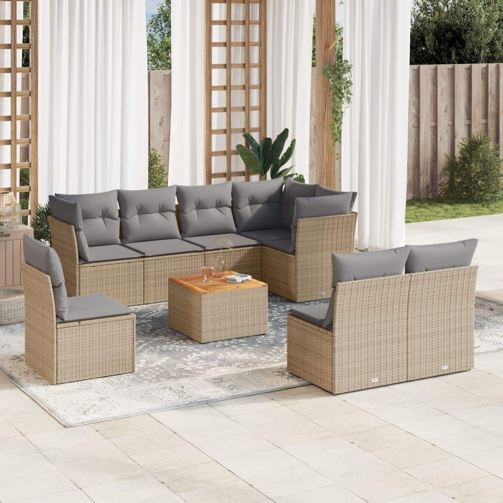 Set Divano da Giardino 9 pz con Cuscini Beige in Polyrattan - homemem39