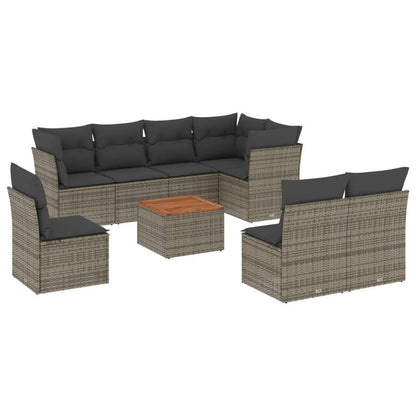 Set Divano da Giardino 9 pz con Cuscini Grigio in Polyrattan - homemem39