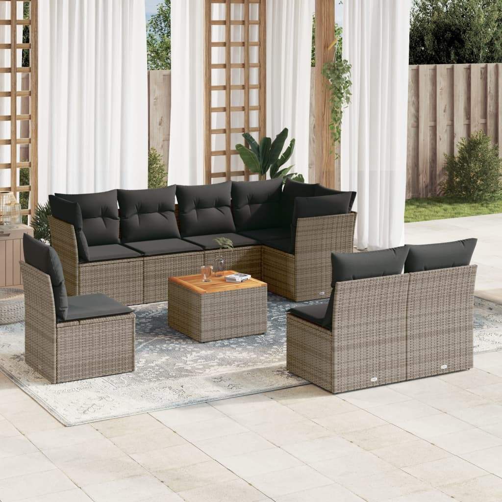 Set Divano da Giardino 9 pz con Cuscini Grigio in Polyrattan - homemem39
