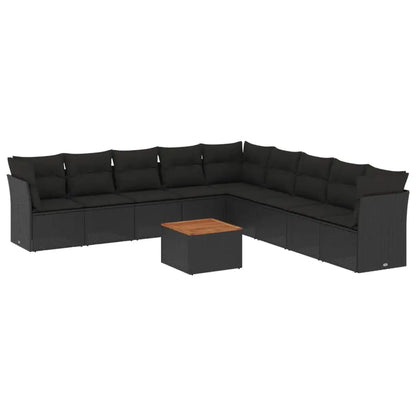 Set Divani da Giardino 10pz con Cuscini in Polyrattan Nero - homemem39