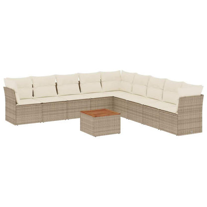 Set Divano da Giardino 10 pz con Cuscini Beige in Polyrattan - homemem39
