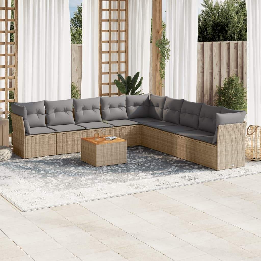Set Divano da Giardino 10 pz con Cuscini Beige in Polyrattan - homemem39