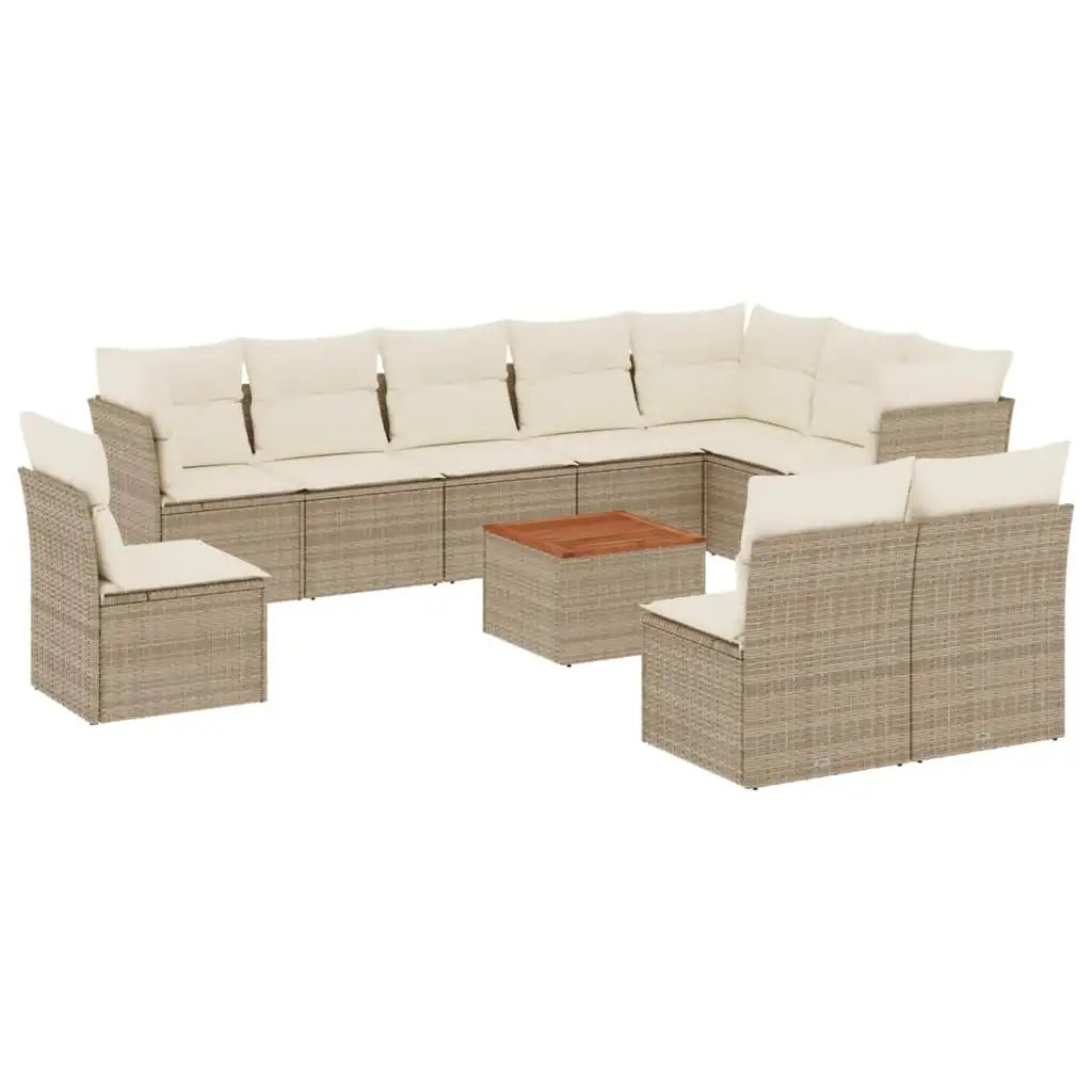 Set Divani da Giardino 11 pz con Cuscini Beige in Polyrattan - homemem39