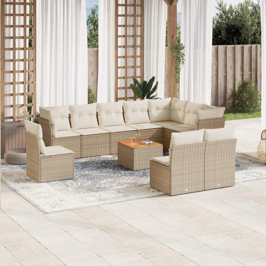 Set Divani da Giardino 11 pz con Cuscini Beige in Polyrattan - homemem39