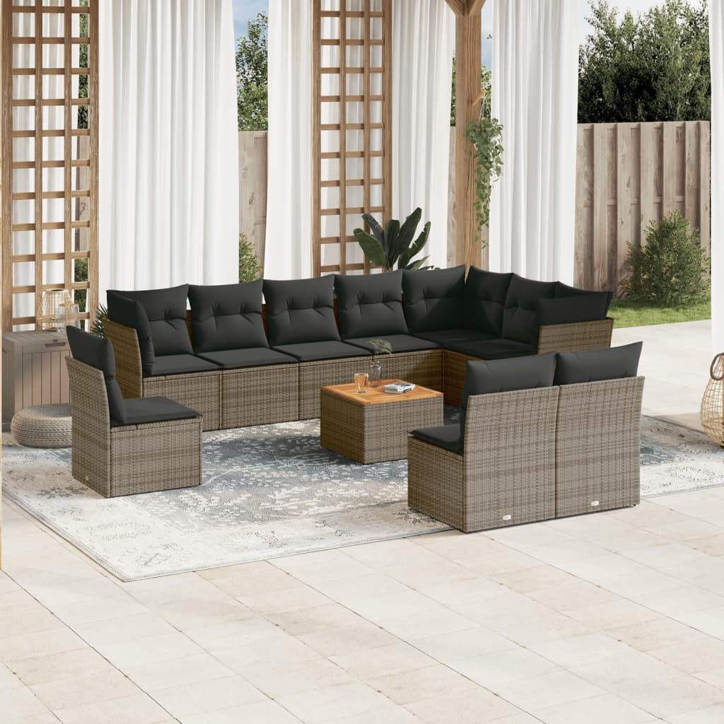 Set Divani da Giardino 11 pz con Cuscini in Polyrattan Grigio - homemem39