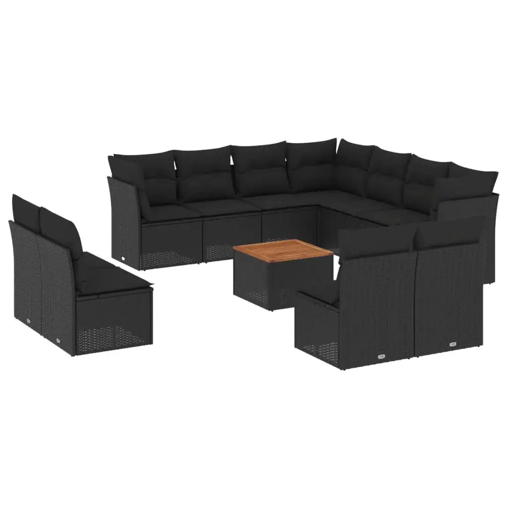 Set Divani da Giardino 12 pz con Cuscini Nero in Polyrattan - homemem39