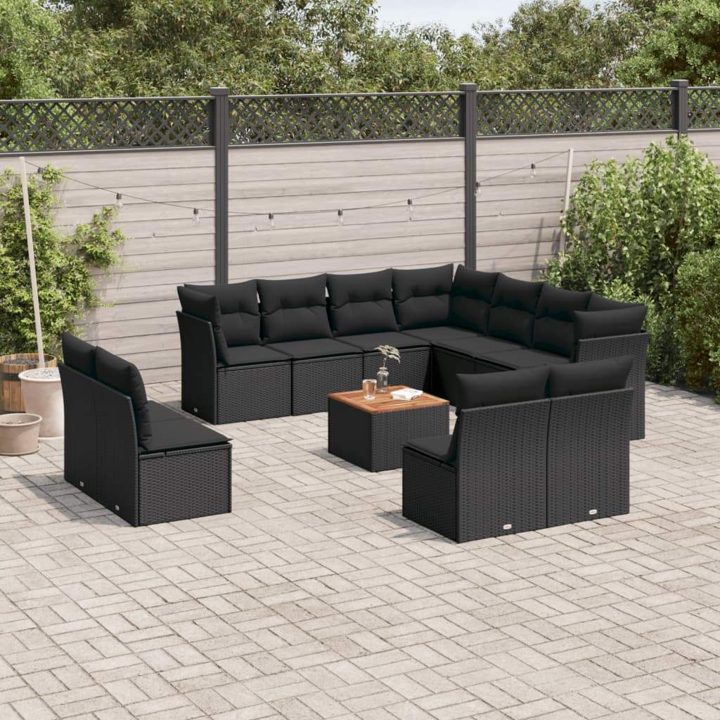 Set Divani da Giardino 12 pz con Cuscini Nero in Polyrattan - homemem39