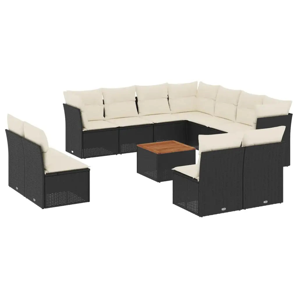 Set Divani da Giardino 12 pz con Cuscini Nero in Polyrattan - homemem39