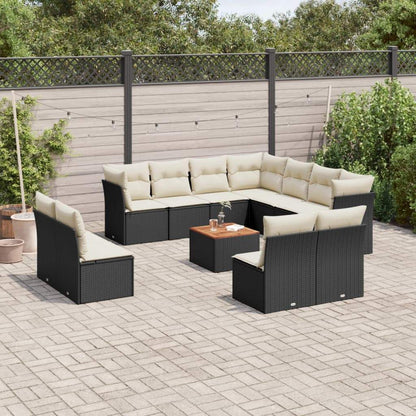Set Divani da Giardino 12 pz con Cuscini Nero in Polyrattan - homemem39