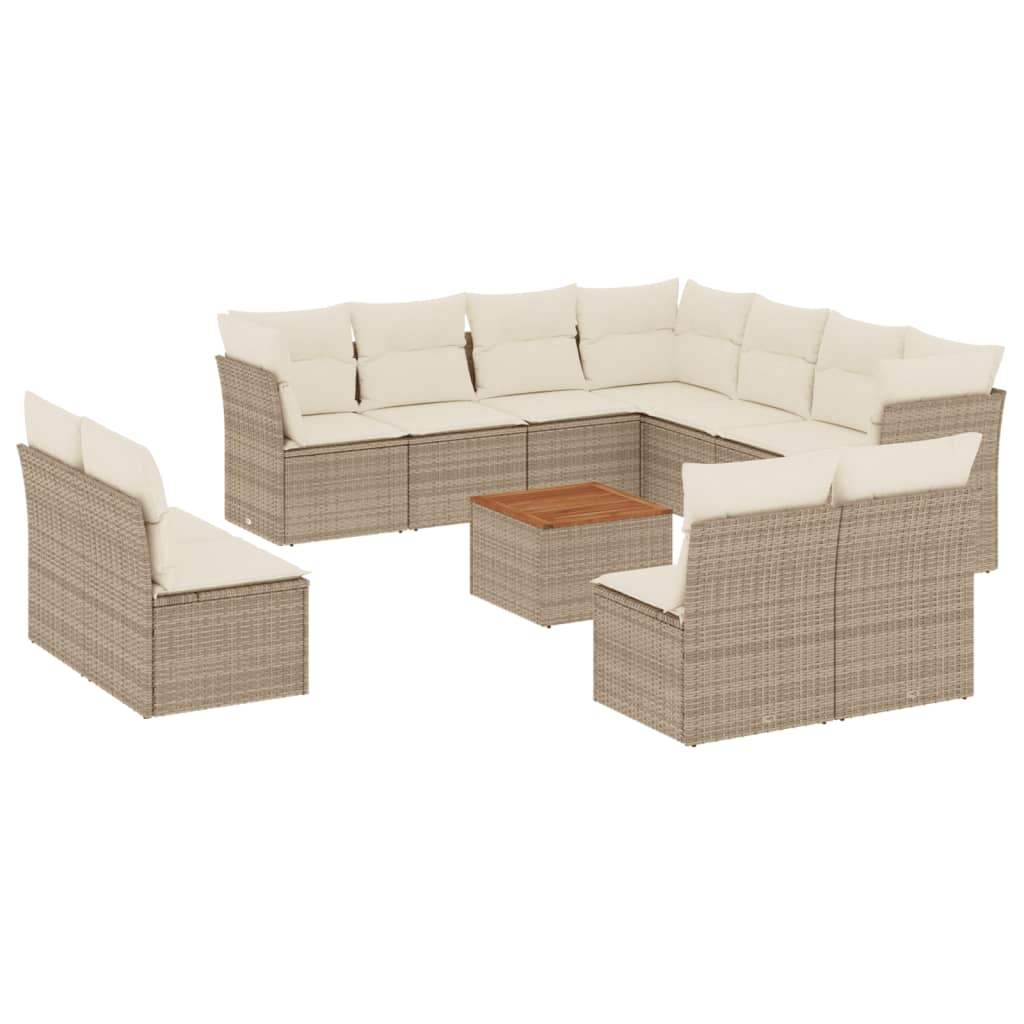 Set Divani da Giardino 12 pz con Cuscini Beige in Polyrattan - homemem39