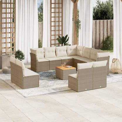 Set Divani da Giardino 12 pz con Cuscini Beige in Polyrattan - homemem39