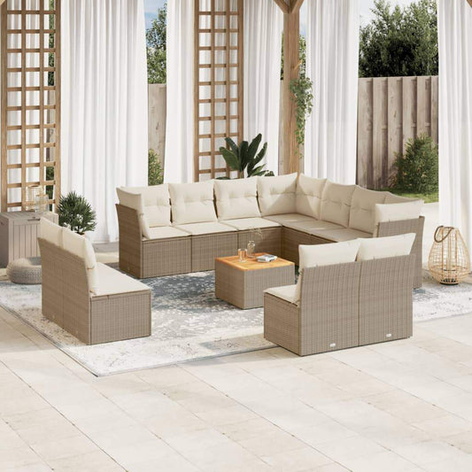 Set Divani da Giardino 12 pz con Cuscini Beige in Polyrattan - homemem39